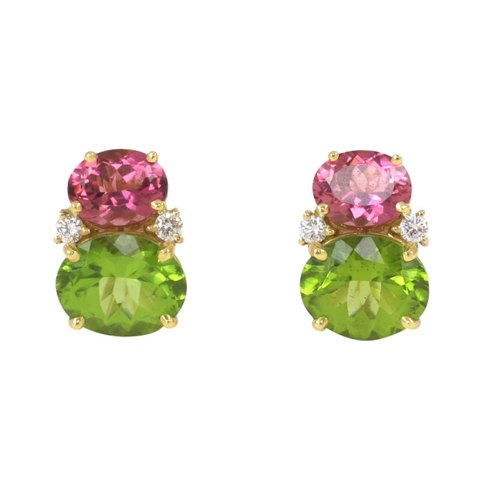 Pink Tourmaline & Peridot Twin Stone Earrings