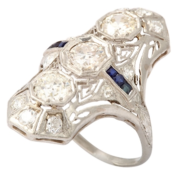 Platinum Diamond and Sapphire Dinner Ring