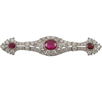 Spectacular Burma Ruby and Diamond bar Brooch